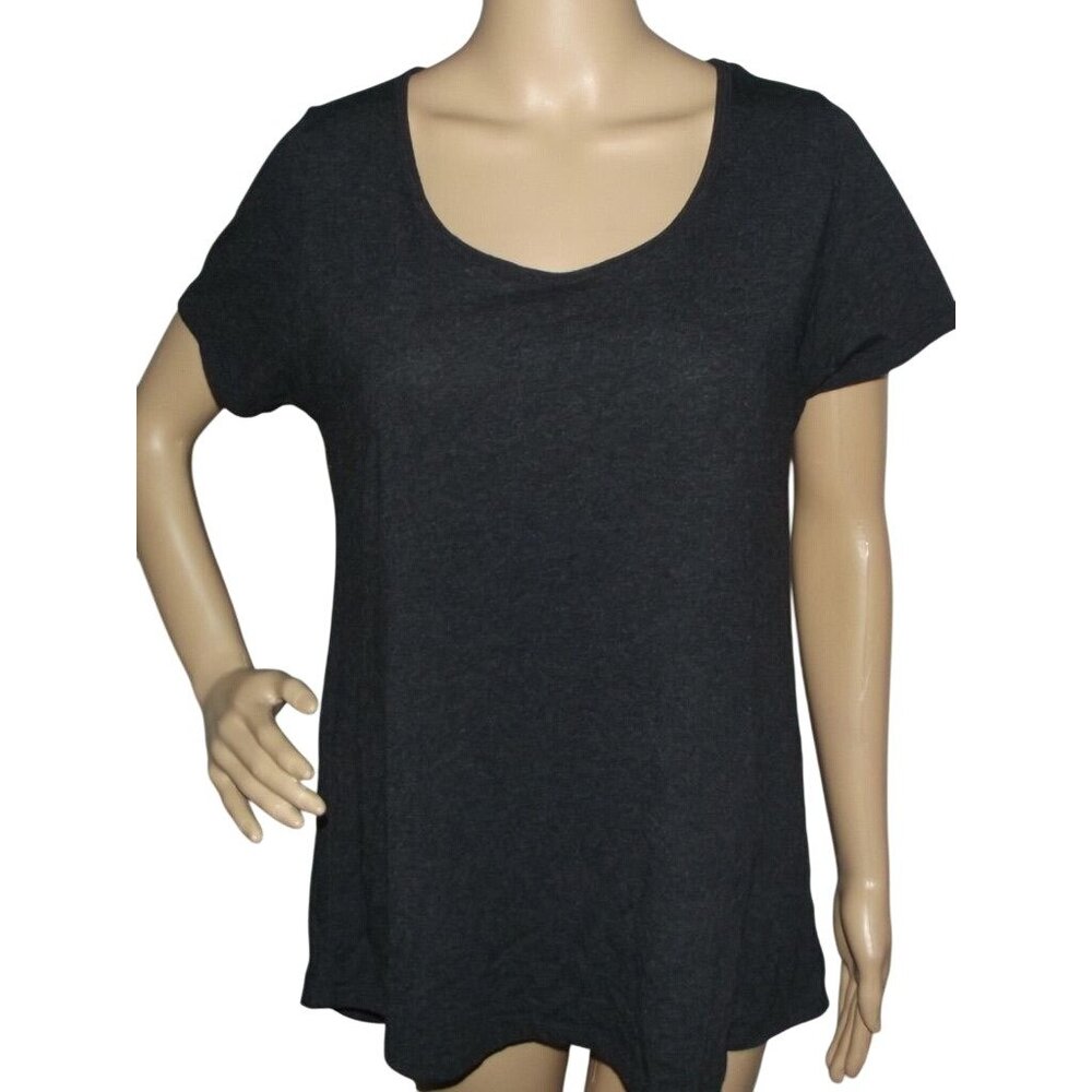 LulaRoe Shirt Womens Sz Medium Charcoal Black short sleeve Scoop Neck hi lo hem